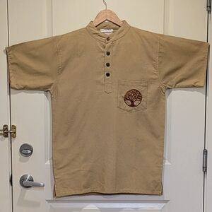 NWOT Beckwoman L 100% Cotton Short Sleeve Wooden Button Tunic Top 